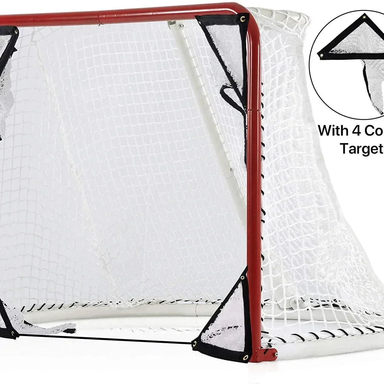 6'x3'X4'Foldable Hockey Goal Steel Hockey Net/ Red Frame and White Netting - Galileo Sports