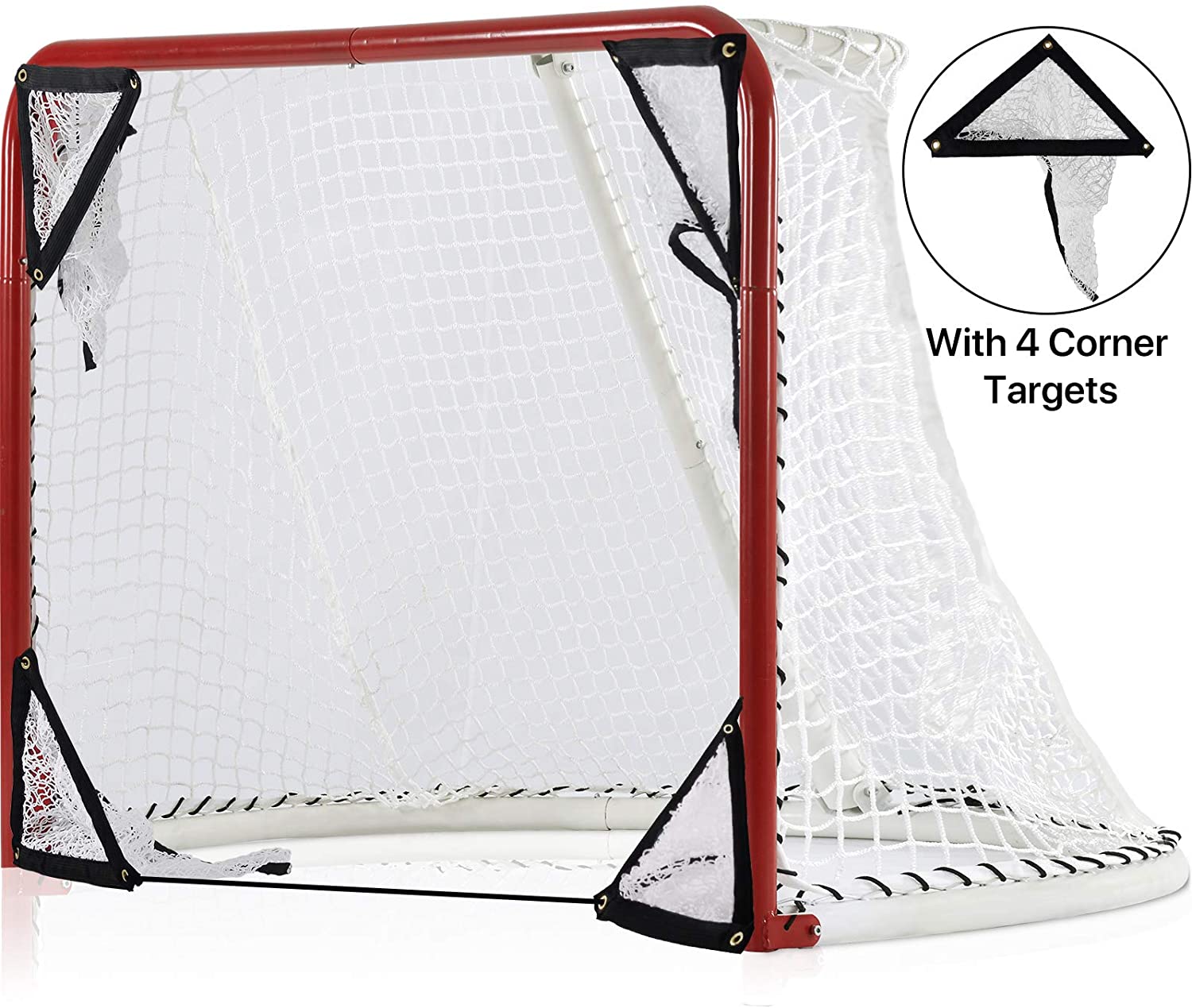 6'x3'X4'Foldable Hockey Goal Steel Hockey Net/ Red Frame and White Netting
