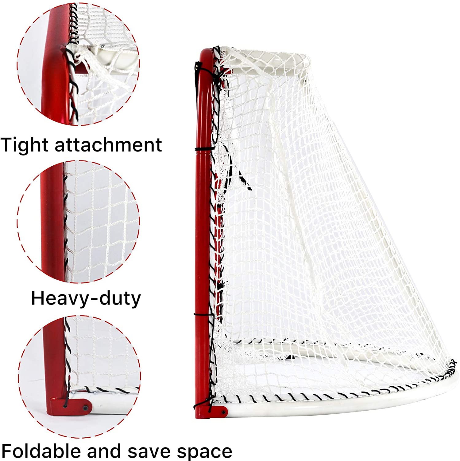 6'x3'X4'Foldable Hockey Goal Steel Hockey Net/ Red Frame and White Netting