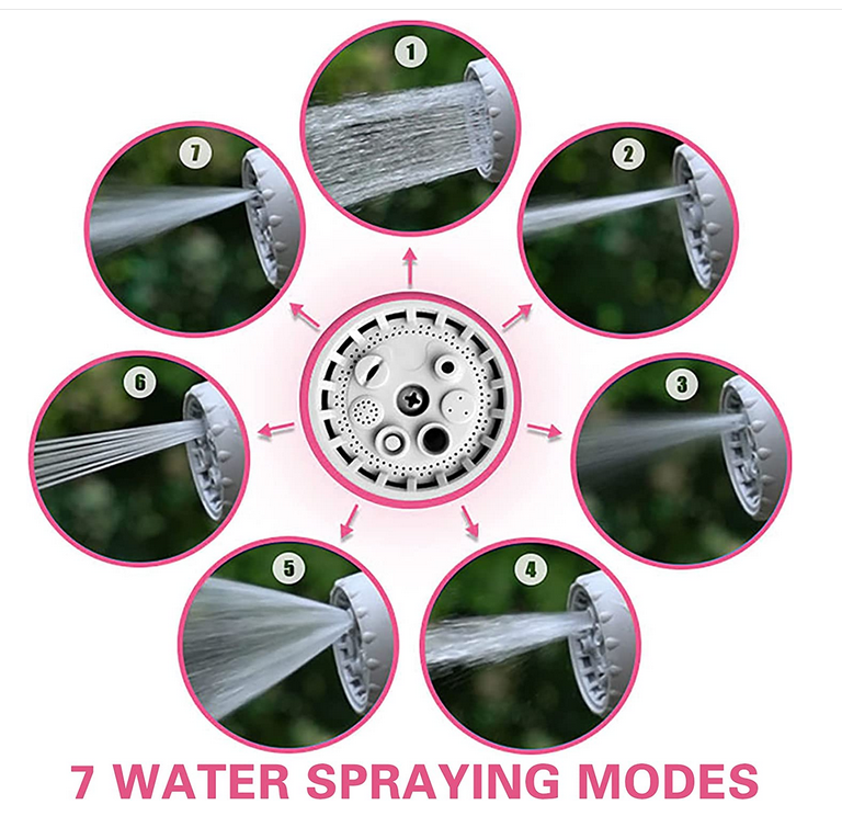 50FT Garden Hose Reel，Retractable Water Hose Reel With 7 Water Sprayer Pattern，Wall Mount Kink-Free and Convenient Storage (Mini, Pink)