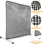 Pitcher Screen Baseball Softball Pitching Screen Baseball Protective Screen | 7'x7' | Black Pro | Portable with Wheels | Galileo Sports