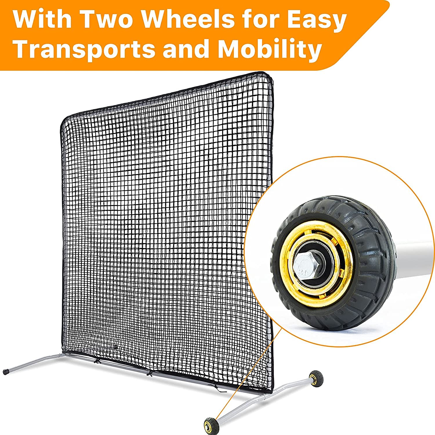 Pitcher Screen Baseball Softball Pitching Screen Baseball Protective Screen | 7'x7' | Black Pro | Portable with Wheels | Galileo Sports