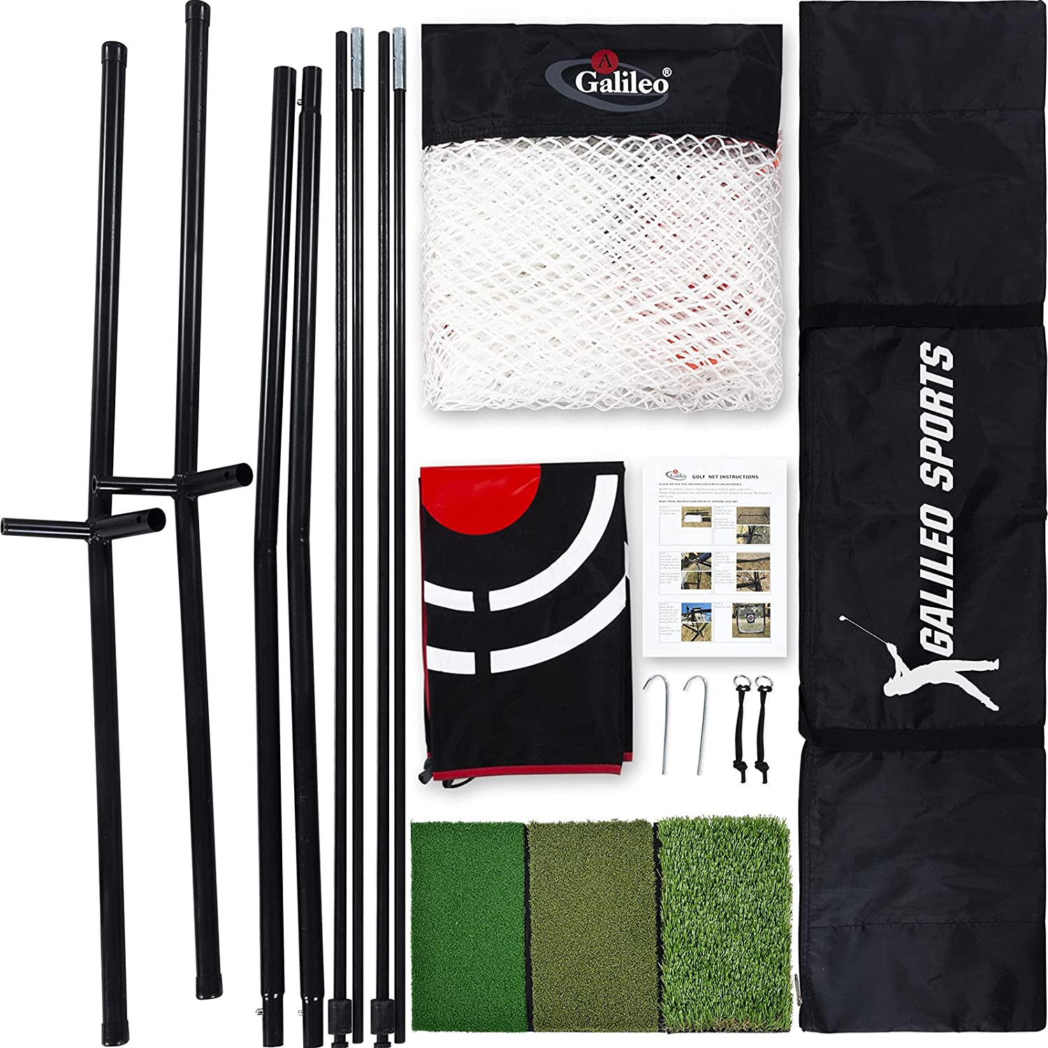Golf Net Golf Hitting Net for Backyard Training Equipment | 7'x7' | with Golf Mat | Galileo Sports