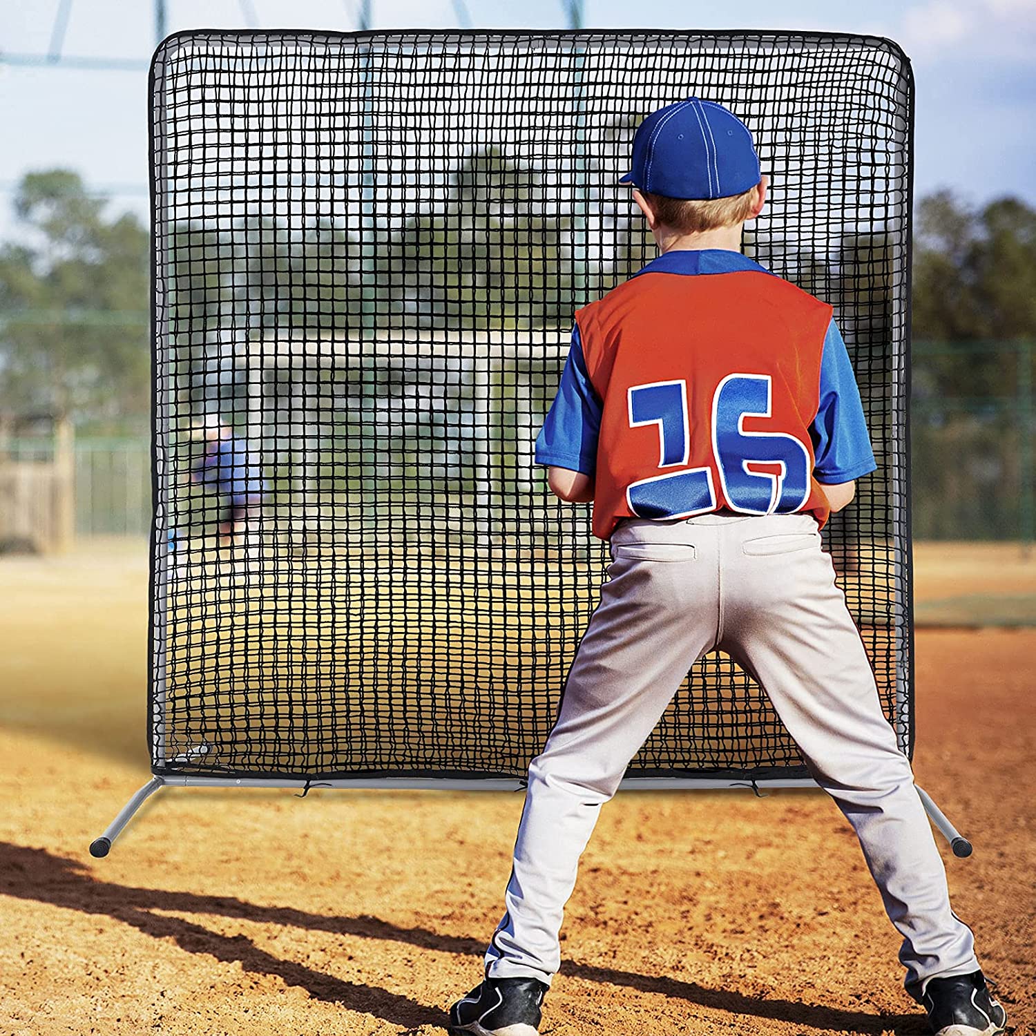 Pitcher Screen Baseball Softball Pitching Screen Baseball Protective Screen | 7'x7' | Black Pro| Galileo Sports