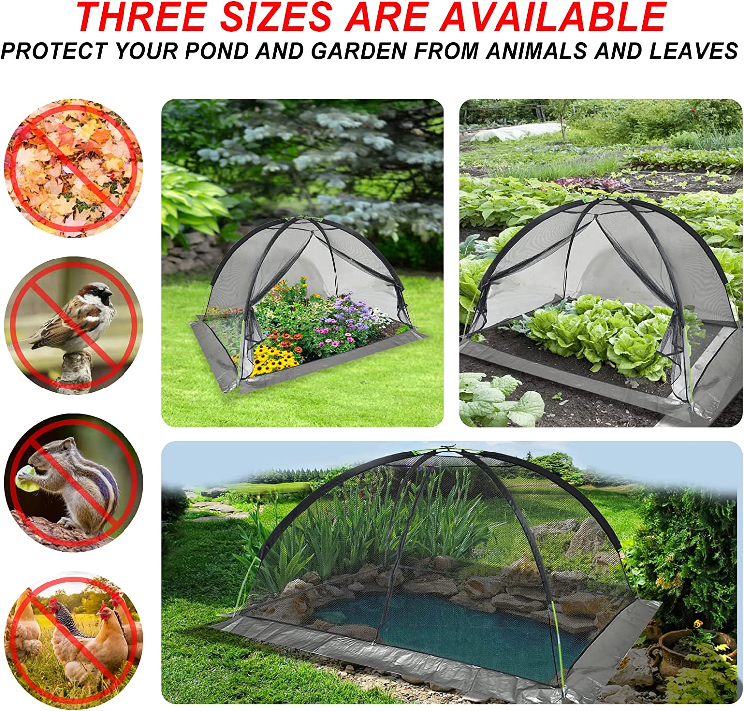 Pond Cover Garden Net - Pond Cover Dome, Garden Cover Net with Tent Ropes and Zippers, Nylon Pond Net Keeps Out Leaves, Animals, Debris for Garden Vegetable Plants Fields,Yard Pond 9X12 FT