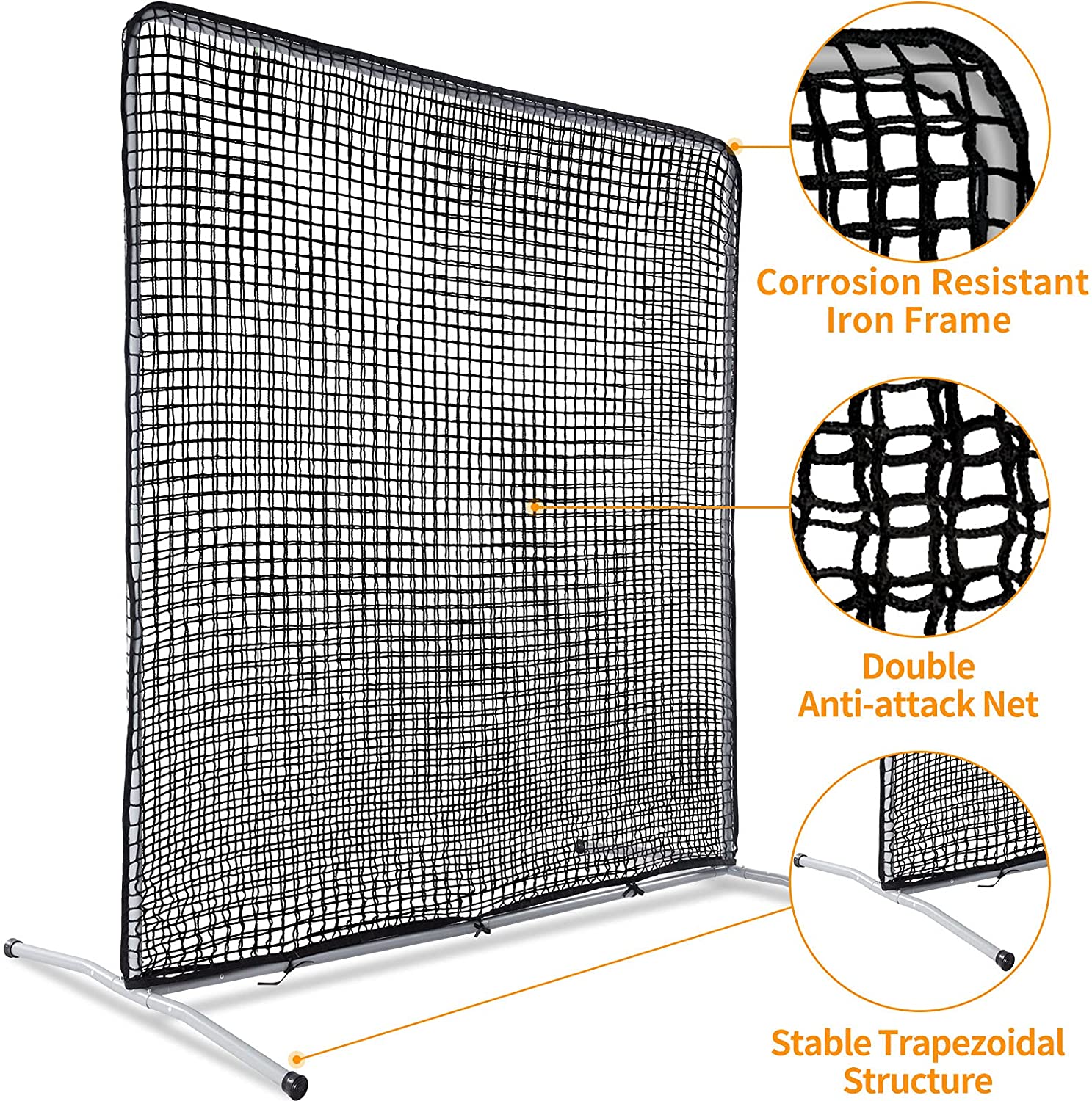 Pitcher Screen Baseball Softball Pitching Screen Baseball Protective Screen | 7'x7' | Black Pro| Galileo Sports