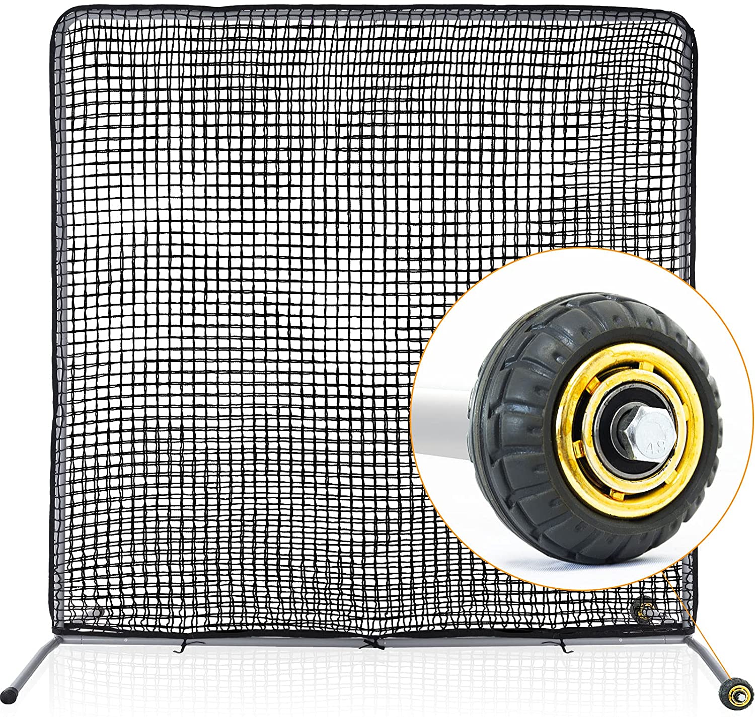 Pitcher Screen Baseball Softball Pitching Screen Baseball Protective Screen | 7'x7' | Black Pro | Portable with Wheels | Galileo Sports