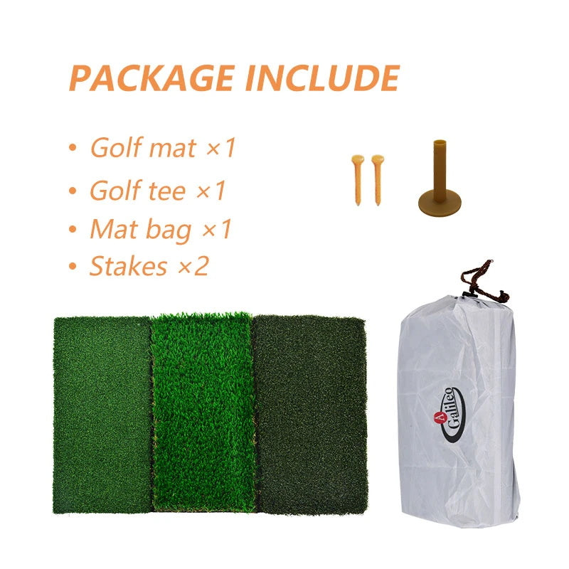 Galileo Golf Putting Mats Golf Turf Grass Mat 3-in-1 Golf Training with Adjustable Tees Equipment | 25''x16''