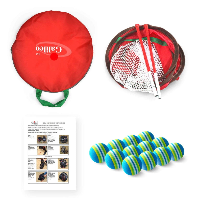 Golf Chipping Net Training Aids with Foam Training Balls(12 pack) | 25''X25''X20'' | Red | Galileo Sports