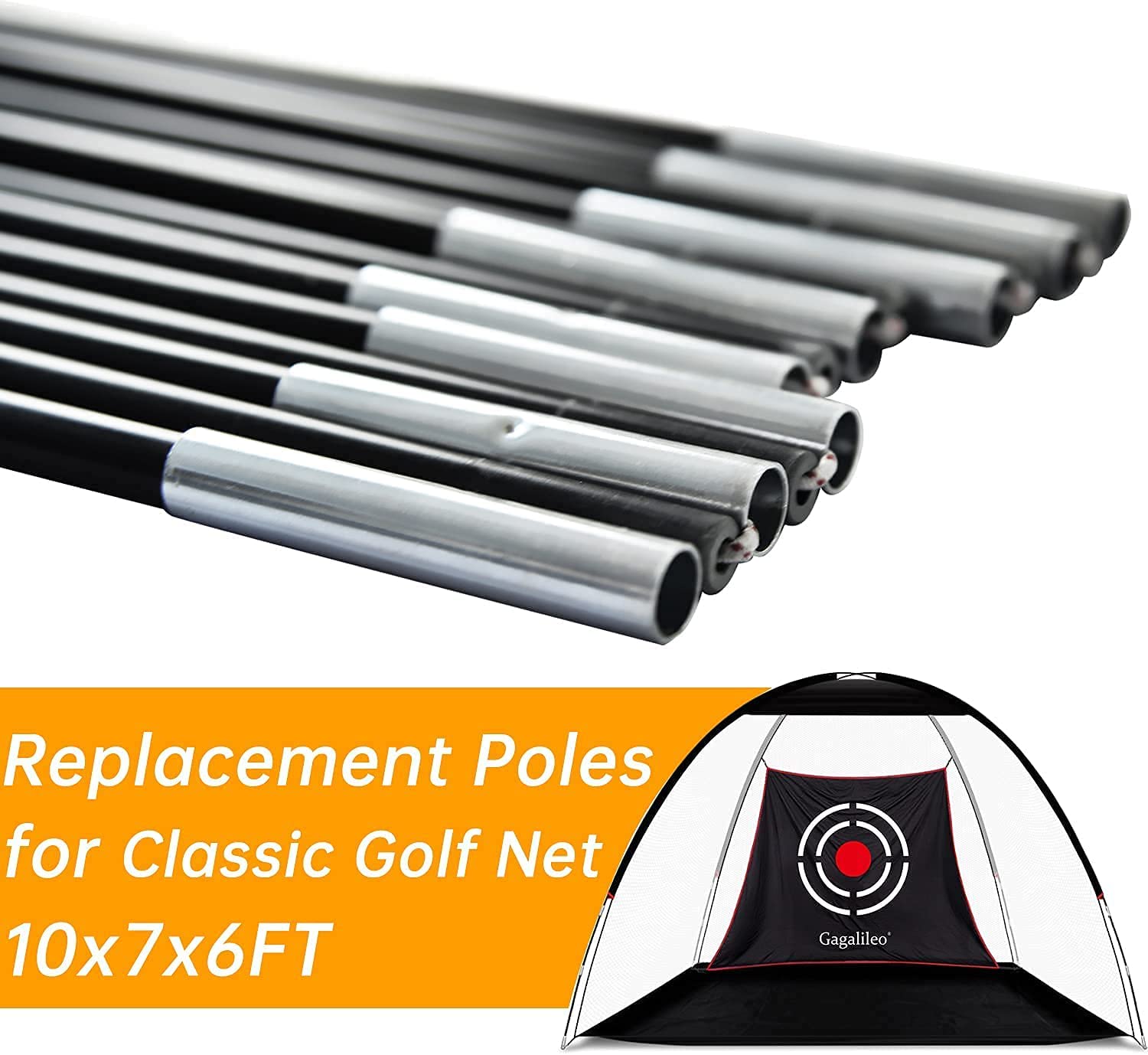 Gagalileo Golf Replacement Straight Poles for 10x7x6FT Golf Net-Classic Style, Fiberglass Replacement Rods 2pcs, GG-0003P
