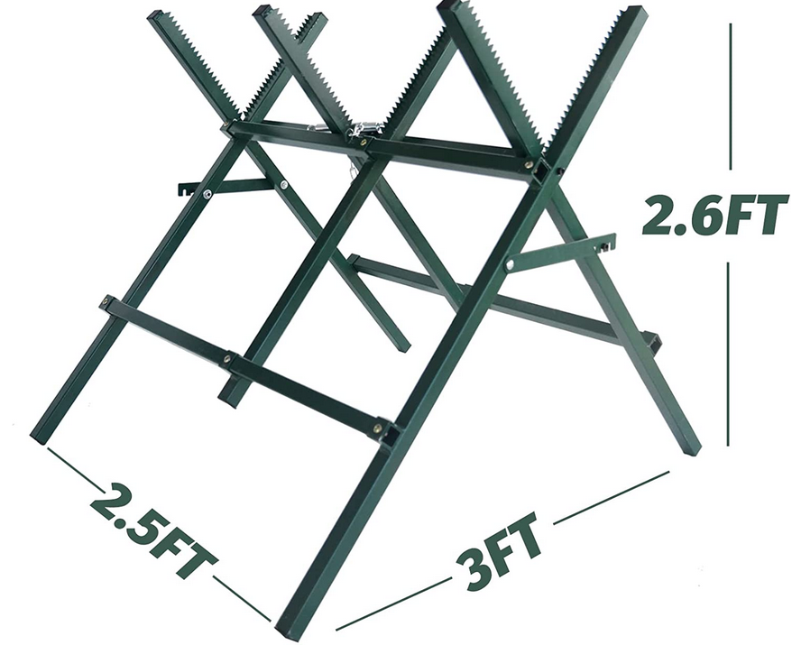 Log Sawhorse For ChainSaw, Foldable Steel Wood Saw Horse With Notched Sawtooth And Wood Log Fixed Spring, Supporting Weight 150 Lbs