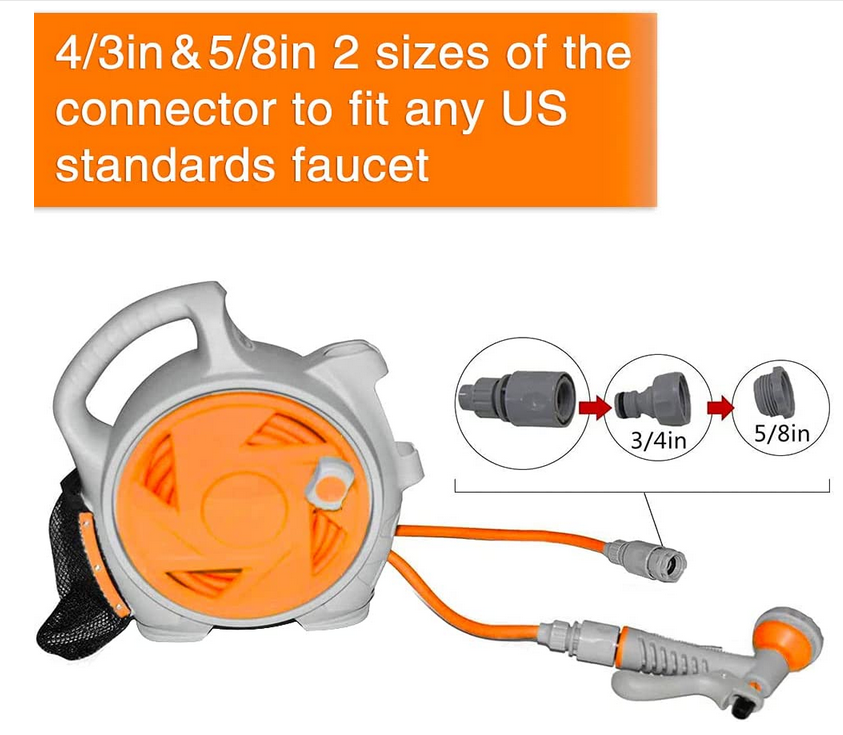 50FT Garden Hose Reel，Retractable Small Water Hose Reel With 7 Water Sprayer Modes，Wall Mount Hose With Reel Kink-Free and Convenient Storage (Mini, Orange)