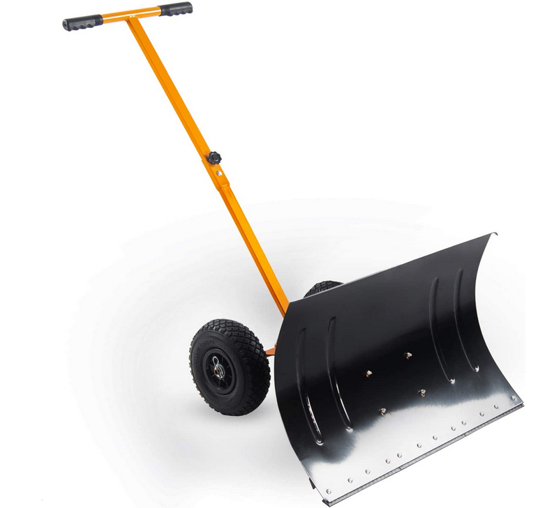 Rolling Snow Pusher, 29"x19"Snow Shovel with Wheels Driveway, Hand Push Pavement Snow Removal Tool